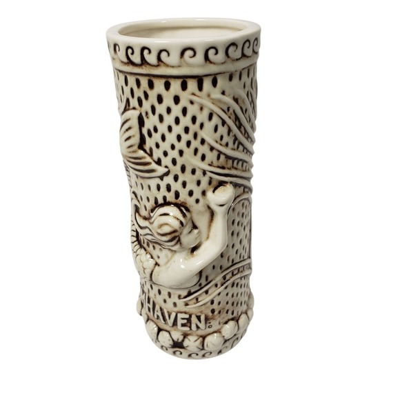 RumHaven Tiki Rob Rum Haven Mermaid Tropical Leaves Cream Brown Tiki Mug - Picture 1 of 7
